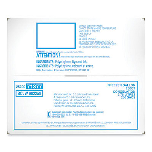Ziploc Zipper Freezer Bags, 1 gal, 10.56" x 10.75", Clear, 250/Carton (364937)
