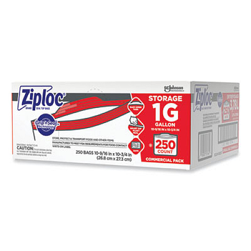 Ziploc Double Zipper Storage Bags, Triple System Seal, Gallon, 10.56" x 10.75", Clear, 250/Box (364948)