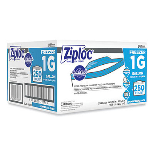 Ziploc Zipper Freezer Bags, 1 gal, 10.56" x 10.75", Clear, 250/Carton (364937)