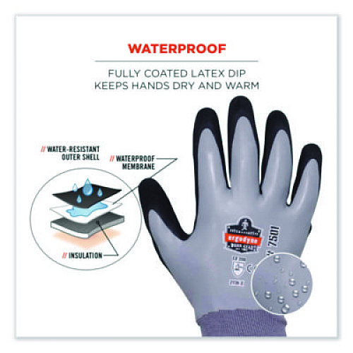 ergodyne ProFlex 7501 Coated Waterproof Winter Gloves, EN388: 2131X, 11" Long, XX-Large, Gray, Pair (17636)
