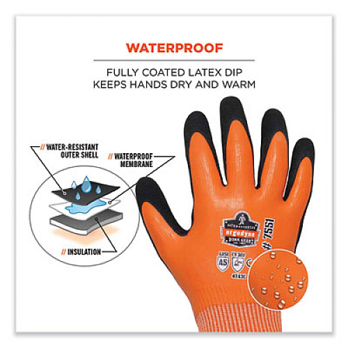 ergodyne ProFlex 7551 ANSI A5 Coated Waterproof CR Gloves, EN388: 4X43E, 10" Long, Small, Orange, Pair (17672)