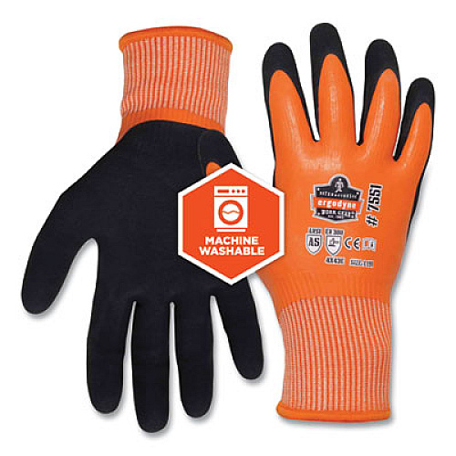 ergodyne ProFlex 7551 ANSI A5 Coated Waterproof CR Gloves, EN388: 4X43E, 10" Long, Small, Orange, Pair (17672)