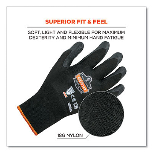 ergodyne ProFlex 7001-CASE Nitrile Coated Gloves, EN388: 4121X, 8.25" Long, Small, Black, 144 Pairs/Carton (17852)