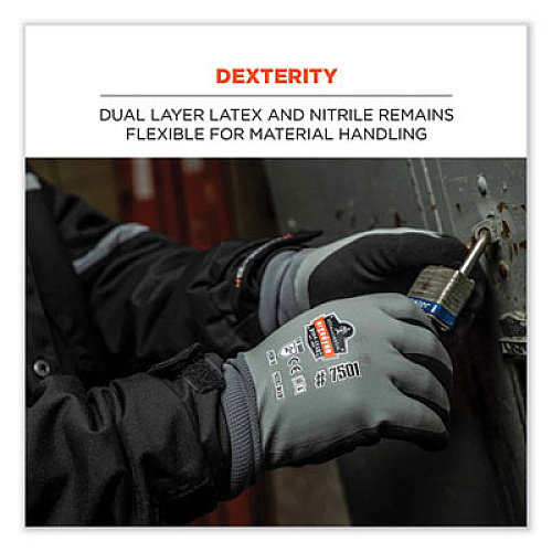 ergodyne ProFlex 7501-CASE Coated Waterproof Winter Gloves, EN388: 2131X, 11" Long, XX-Large, Gray, 144 Pairs/Carton (17936)