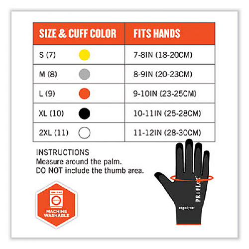 ergodyne ProFlex 7001-CASE Nitrile Coated Gloves, EN388: 4121X, 8.25" Long, Small, Black, 144 Pairs/Carton (17852)