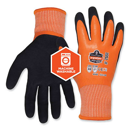 ergodyne ProFlex 7551-CASE ANSI A5 Coated Waterproof CR Gloves, EN388: 4X43E, 10" Long, Medium, Orange, 144 Pairs/Carton (17993)