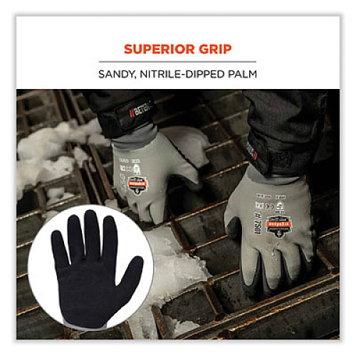 ergodyne ProFlex 7501-CASE Coated Waterproof Winter Gloves, EN388: 2131X, 10" Long, Small, Gray, 144 Pairs/Carton (17932)