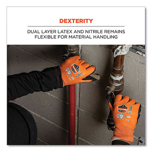 ergodyne ProFlex 7551-CASE ANSI A5 Coated Waterproof CR Gloves, EN388: 4X43E, 10.5" Long, Large, Orange, 144 Pairs/Carton (17994)