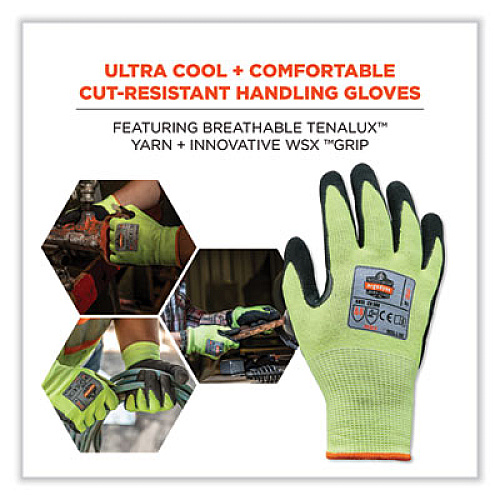 ergodyne ProFlex 7041-CASE ANSI A4 Nitrile Coated CR Gloves, EN388: 4X42D, 10" Long, Small, Lime, 144 Pairs/Carton (17822)