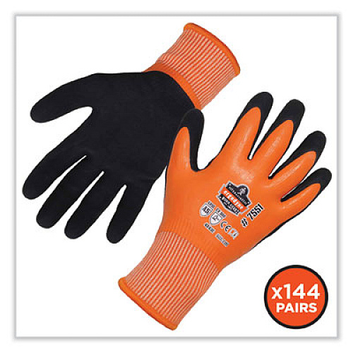 ergodyne ProFlex 7551-CASE ANSI A5 Coated Waterproof CR Gloves, EN388: 4X43E, 11" Long, XX-Large, Orange, 144 Pairs/Carton (17996)