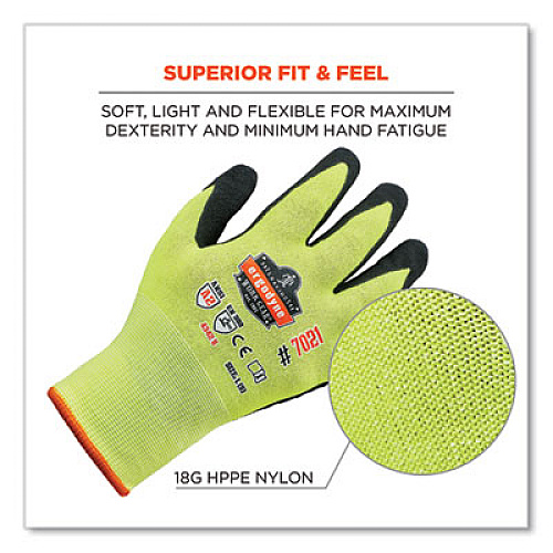 ergodyne ProFlex 7021 Hi-Vis Nitrile-Coated CR Gloves, EN388: 4342B, 8.75" Long, Medium, Lime, Pair (17963)
