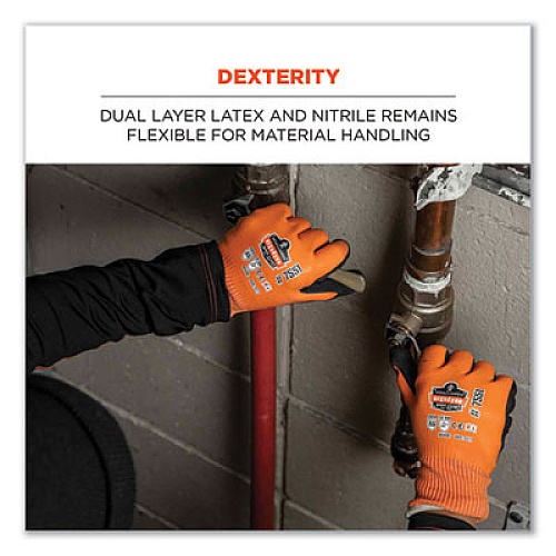 ergodyne ProFlex 7551 ANSI A5 Coated Waterproof CR Gloves, EN388: 4X43E, 11" Long, XX-Large, Orange, Pair (17676)