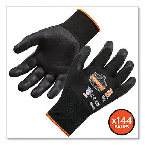 ergodyne ProFlex 7001-CASE Nitrile Coated Gloves, EN388: 4121X, 9.25" Long, X-Large, Black, 144 Pairs/Carton (17855)