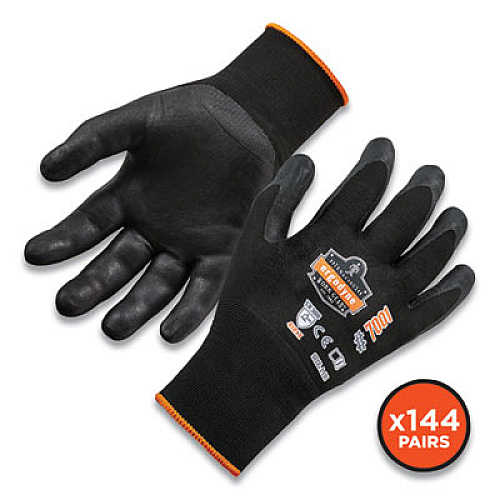 ergodyne ProFlex 7001-CASE Nitrile Coated Gloves, EN388: 4121X, 8.5" Long, Medium, Black, 144 Pairs/Carton (17853)