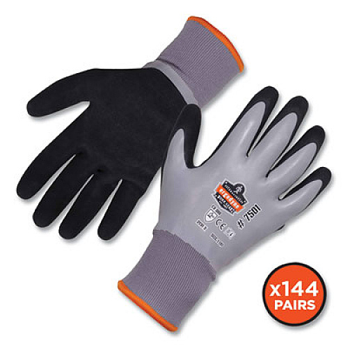 ergodyne ProFlex 7501-CASE Coated Waterproof Winter Gloves, EN388: 2131X, 10" Long, Medium, Gray, 144 Pairs/Carton (17933)