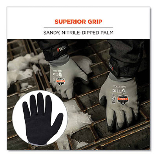 ergodyne ProFlex 7501-CASE Coated Waterproof Winter Gloves, EN388: 2131X, 11" Long, X-Large, Gray, 144 Pairs/Carton (17935)