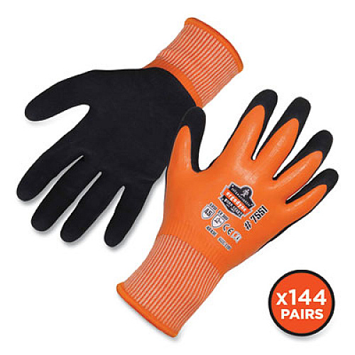 ergodyne ProFlex 7551-CASE ANSI A5 Coated Waterproof CR Gloves, EN388: 4X43E, 10.5" Long, Large, Orange, 144 Pairs/Carton (17994)