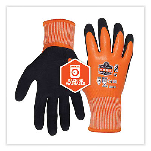 ergodyne ProFlex 7551-CASE ANSI A5 Coated Waterproof CR Gloves, EN388: 4X43E, 11" Long, XX-Large, Orange, 144 Pairs/Carton (17996)