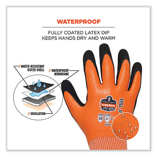 ergodyne ProFlex 7551 ANSI A5 Coated Waterproof CR Gloves, EN388: 4X43E, 10" Long, Medium, Orange, Pair (17673)