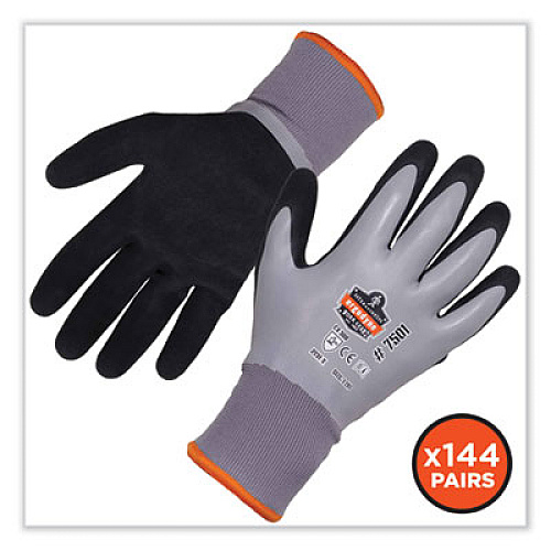 ergodyne ProFlex 7501-CASE Coated Waterproof Winter Gloves, EN388: 2131X, 11" Long, XX-Large, Gray, 144 Pairs/Carton (17936)