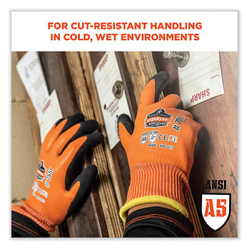 ergodyne ProFlex 7551 ANSI A5 Coated Waterproof CR Gloves, EN388: 4X43E, 10" Long, Medium, Orange, Pair (17673)