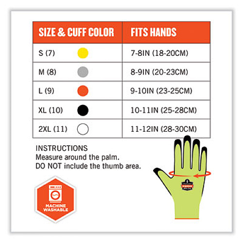 ergodyne ProFlex 7021 Hi-Vis Nitrile-Coated CR Gloves, EN388: 4342B, 8.5" Long, Small, Lime, Pair (17962)