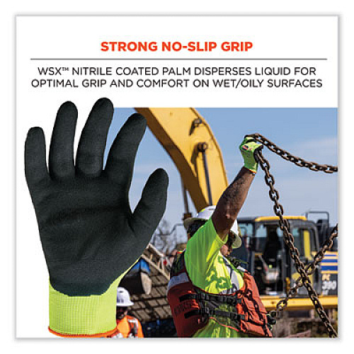 ergodyne ProFlex 7021 Hi-Vis Nitrile-Coated CR Gloves, EN388: 4342B, 8.75" Long, Medium, Lime, Pair (17963)