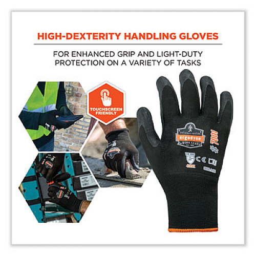 ergodyne ProFlex 7001-CASE Nitrile Coated Gloves, EN388: 4121X, 9.25" Long, X-Large, Black, 144 Pairs/Carton (17855)