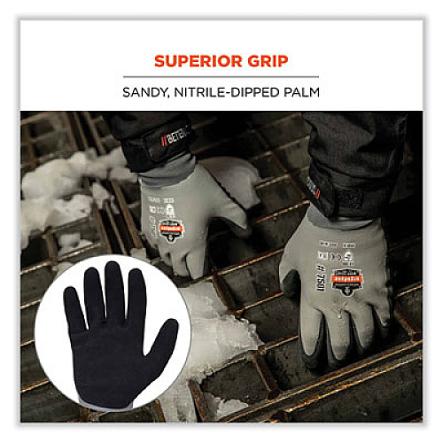 ergodyne ProFlex 7501-CASE Coated Waterproof Winter Gloves, EN388: 2131X, 11" Long, XX-Large, Gray, 144 Pairs/Carton (17936)