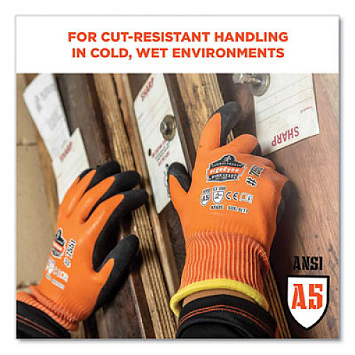 ergodyne ProFlex 7551-CASE ANSI A5 Coated Waterproof CR Gloves, EN388: 4X43E, 11" Long, XX-Large, Orange, 144 Pairs/Carton (17996)