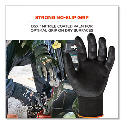 ergodyne ProFlex 7001-CASE Nitrile Coated Gloves, EN388: 4121X, 9.25" Long, X-Large, Black, 144 Pairs/Carton (17855)