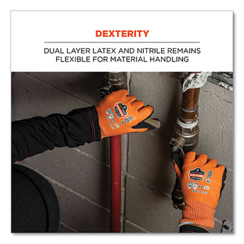 ergodyne ProFlex 7551 ANSI A5 Coated Waterproof CR Gloves, EN388: 4X43E, 11" Long, X-Large, Orange, Pair (17675)