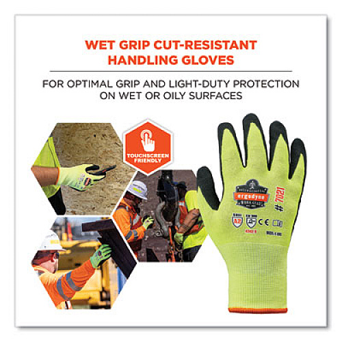 ergodyne ProFlex 7021 Hi-Vis Nitrile-Coated CR Gloves, EN388: 4342B, 8.5" Long, Small, Lime, Pair (17962)