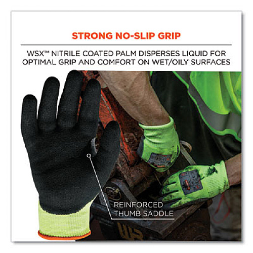 ergodyne ProFlex 7041 ANSI A4 Nitrile-Coated CR Gloves, EN388: 4X42D, 10" Long, Medium, Lime, Pair (17813)
