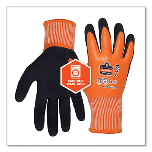 ergodyne ProFlex 7551-CASE ANSI A5 Coated Waterproof CR Gloves, EN388: 4X43E, 10.5" Long, Large, Orange, 144 Pairs/Carton (17994)