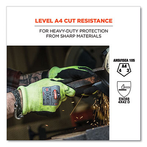 ergodyne ProFlex 7041-CASE ANSI A4 Nitrile Coated CR Gloves, EN388: 4X42D, 10" Long, Medium, Lime, 144 Pairs/Carton (17823)