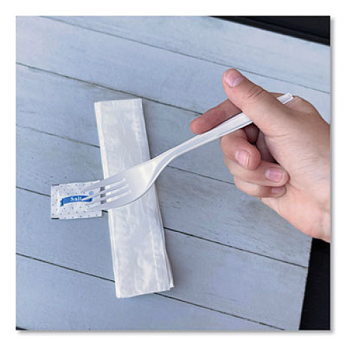 Boardwalk Three-Piece Utensil Set, Fork/Napkin/Salt, Plastic, White, 500/Carton (3KITMW)