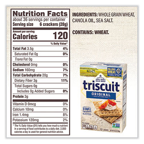 Triscuit Crackers Original with Sea Salt, 8.5 oz Box, 4 Boxes/Pack (22002004)