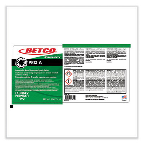 Betco Symplicity Pro A Prewash/Spotter, Citrus Scent, 32 oz Bottle, 6/Carton (4901600)