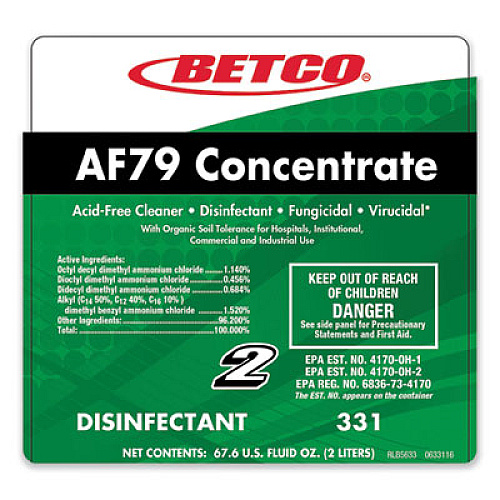 Betco AF79 Acid-Free FastDraw Bathroom Cleaner Concentrate, Ocean Breeze Scent, 2 L Bottle, 4/Carton (3314700)