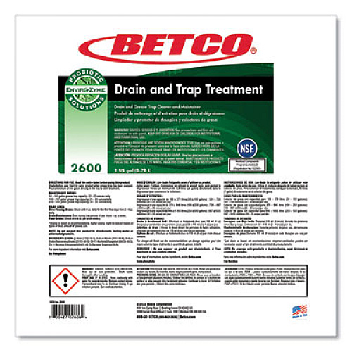 Betco BioActive Solutions Drain and Trap Treatment, Ocean Scent, 1 gal Bottle, 4/Carton (26000400)