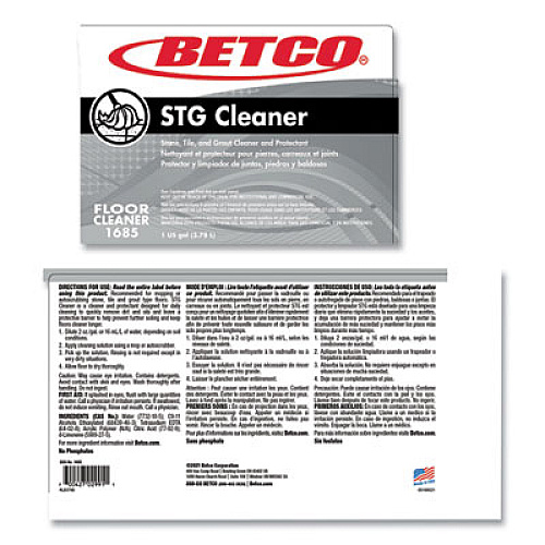 Betco Stone, Tile, Grout Cleaner and Protectant, Pleasant Scent, 1 gal Bottle, 4/Carton (16850400)
