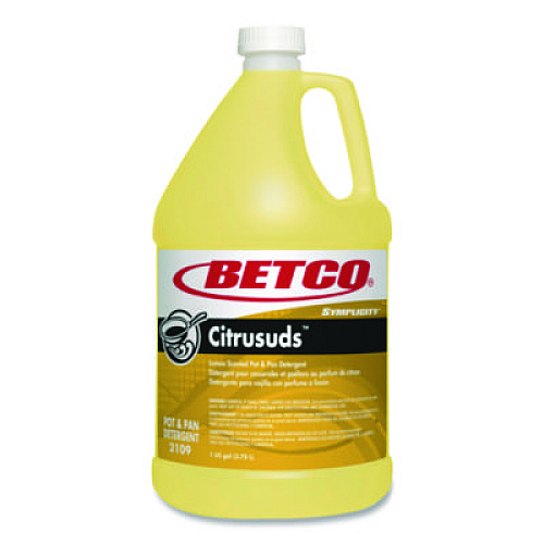 Betco Symplicty Citrusuds Manual Dishwashing Detergent, Lemon Scent, 1 gal Bottle, 4/Carton (21090400)