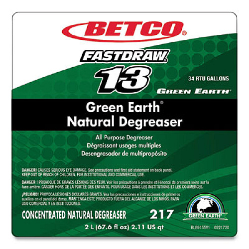 Betco Green Earth Natural FastDraw Degreaser, Mild Scent, 2 L Bottle, 4/Carton (2174700)