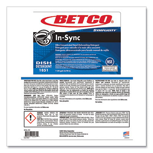 Betco Symplicity In-Sync Premium Hand Dishwashing Detergent, Fresh Ozonic Scent, 1 gal Bottle, 4/Carton (18510400)