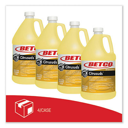 Betco Symplicty Citrusuds Manual Dishwashing Detergent, Lemon Scent, 1 gal Bottle, 4/Carton (21090400)