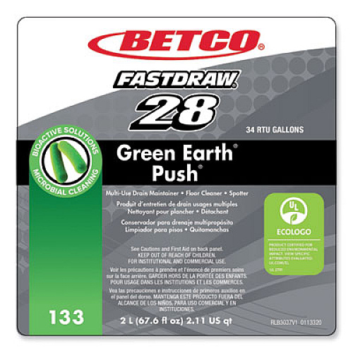 Betco PUSH FastDraw All Purpose Cleaner and Odor Eliminator, New Green Scent, 2 L Bottle, 4/Carton (1334700)