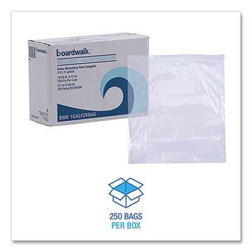 Boardwalk Reclosable Freezer Storage Bags, 1 gal, 10.5" x 11", Clear, 250/Box (1GALFZRBAG)