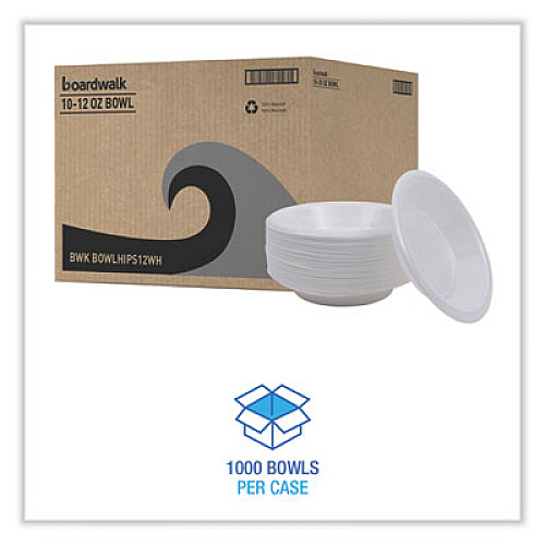 Boardwalk Hi-Impact Plastic Dinnerware, Bowl, 10 oz to 12 oz, White, 1,000/Carton (BOWLHIPS12WH)