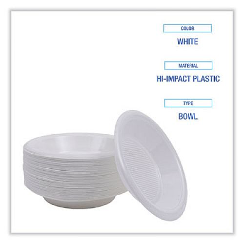 Boardwalk Hi-Impact Plastic Dinnerware, Bowl, 10 oz to 12 oz, White, 1,000/Carton (BOWLHIPS12WH)